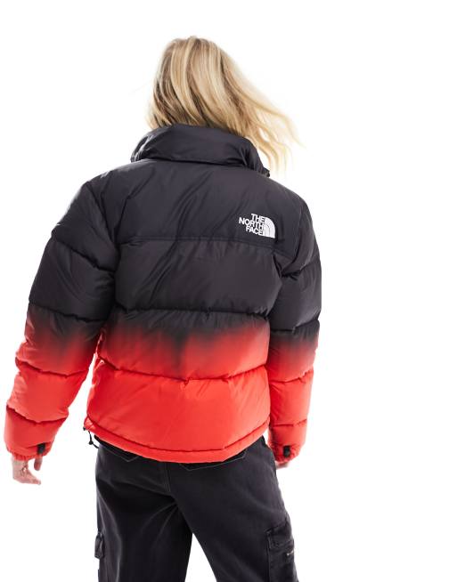 The North Face 1996 Retro Nuptse dip dye down puffer jacket in black and red