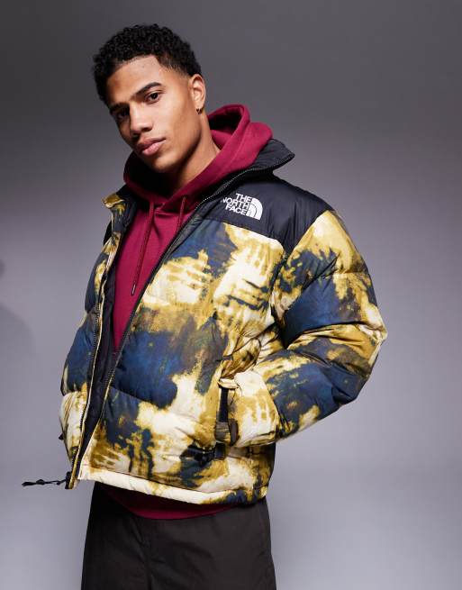 The North Face 1996 Retro Nuptse down puffer jacket in bleach dye print and black