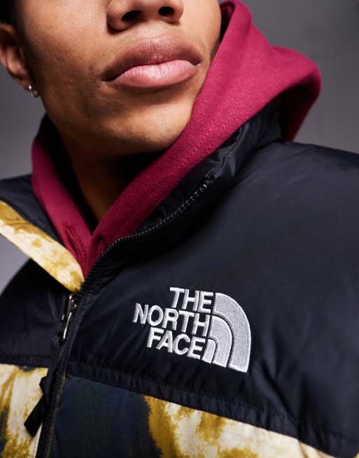 The North Face 1996 Retro Nuptse down puffer jacket in bleach dye print and black