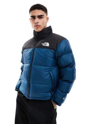 1996 Retro Nuptse down puffer jacket in petrol blue and black