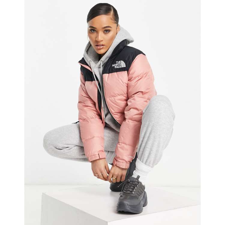 Pink north outlet face bubble coat