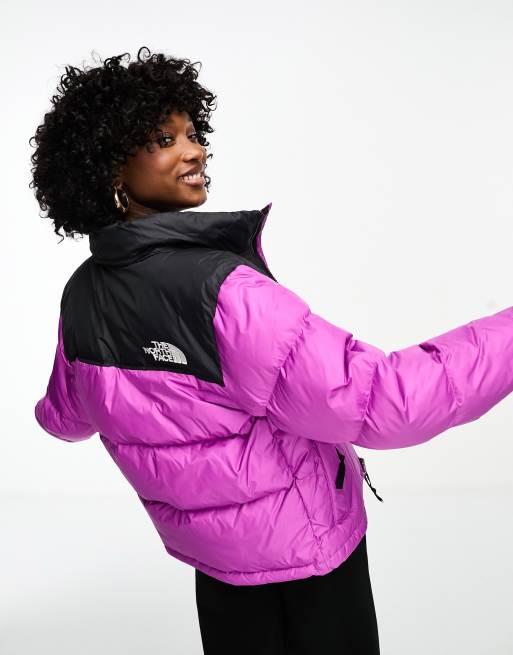 Pink fuzzy north face best sale