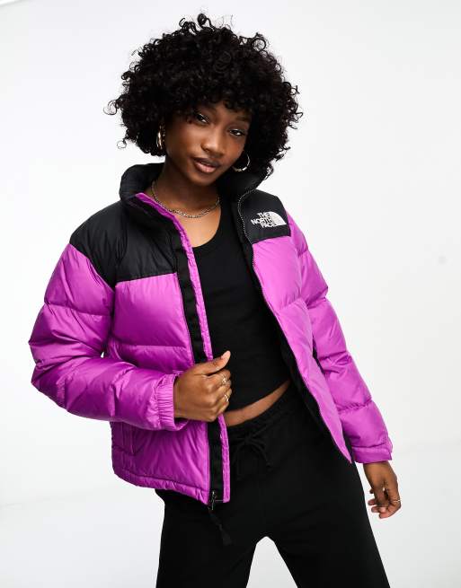 The North Face 1996 Retro Nuptse down puffer jacket in purple and black