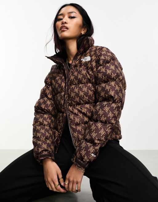 The North Face 1996 Retro Nuptse down puffer jacket with monogram print in brown ASOS