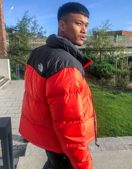 Red north face hot sale puffer jacket mens