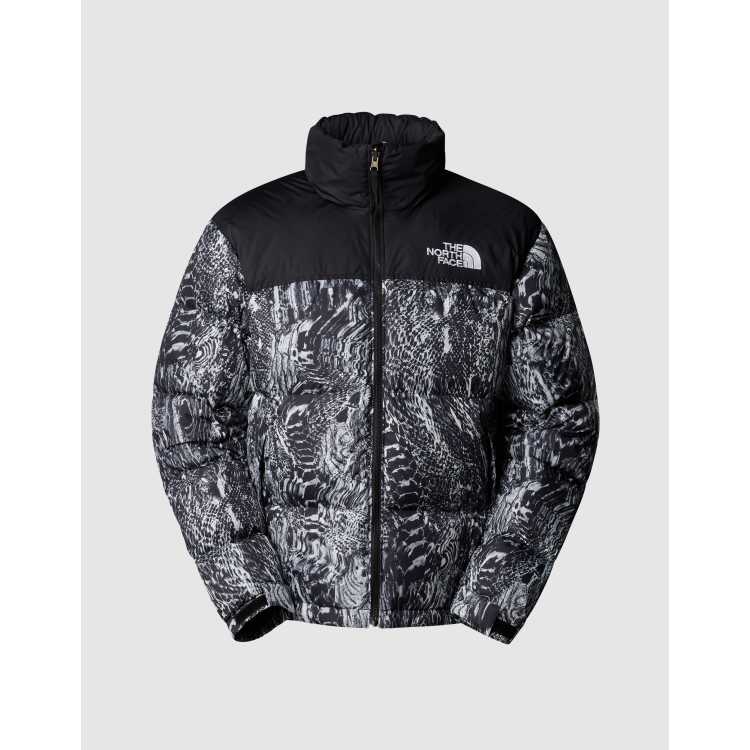 The North Face 1996 retro nuptse jacket in tnf black wood snake pr