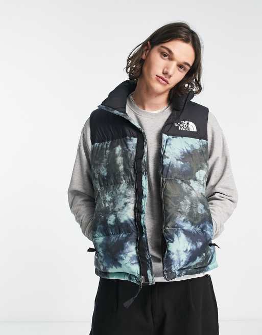 The North Face – 1996 Retro Nuptse – Wasabigrön, mönstrad pufferväst med dun