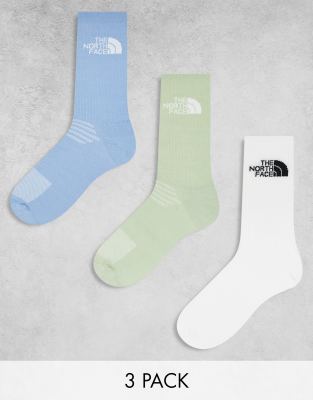 The North Face - 3er-Pack Crew-Socken in Weiß, Blau und Grün mit Logo