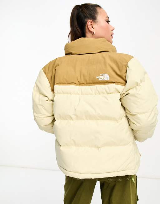 The North Face Nuptse cropped down puffer jacket in white and black