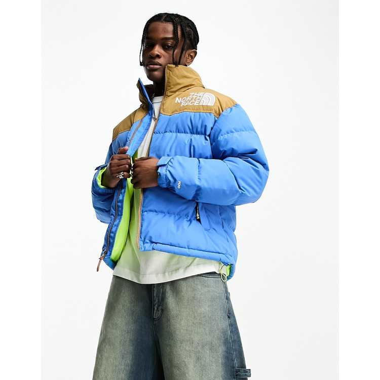 The Face 92 Low-Fi Hi-Tek nuptse down puffer blue and brown | ASOS