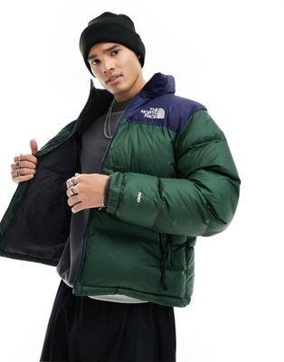 The North Face '96 Retro Nuptse down puffer jacket in pine green and navy - ASOS Price Checker