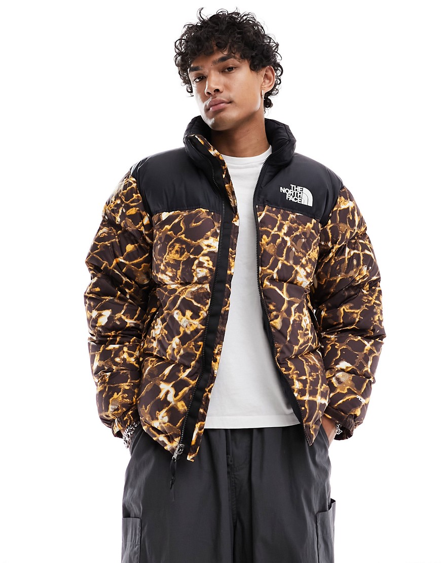 The North Face '96 Retro Nuptse down puffer jacket in brown distort print