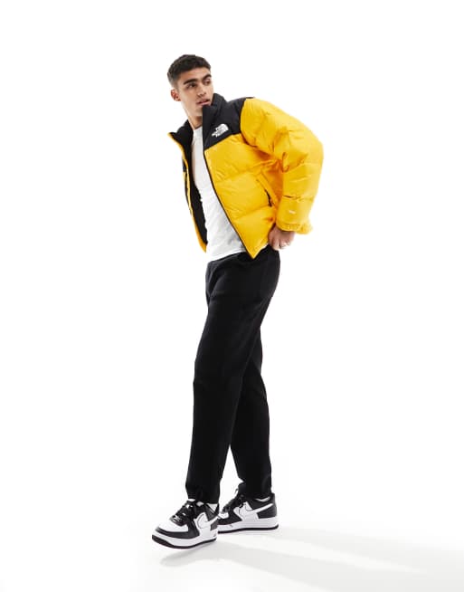 North face puffer cheap jacket yellow and black