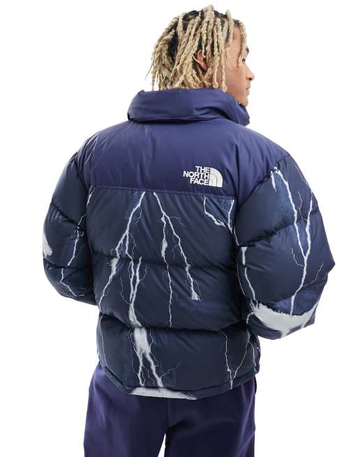 The North Face - 96 Retro Nuptse - Piumino blu navy con stampa di fulmini, 3 di 4