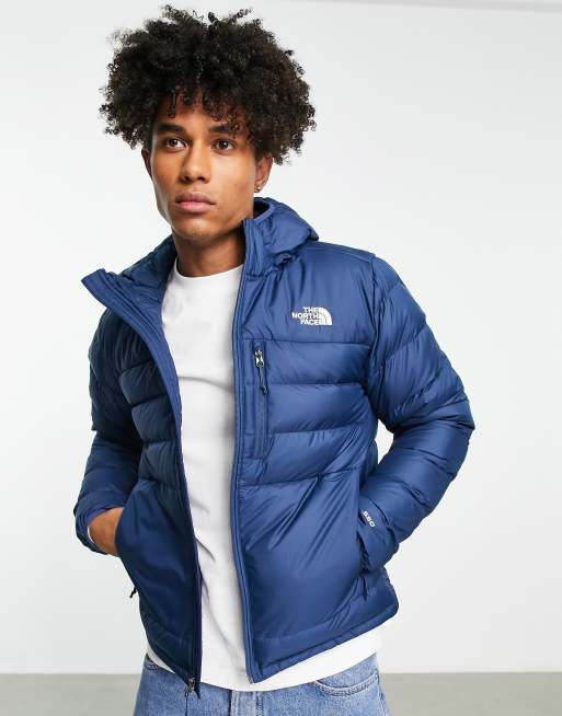 rustig aan Verheugen Merchandising The North Face - Aconcagua 2 - Donsjack met capuchon in marineblauw | ASOS