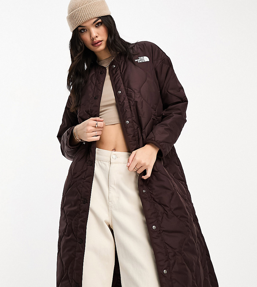 The North Face Ampato long quilted liner jacket in brown Exclusive at ASOS