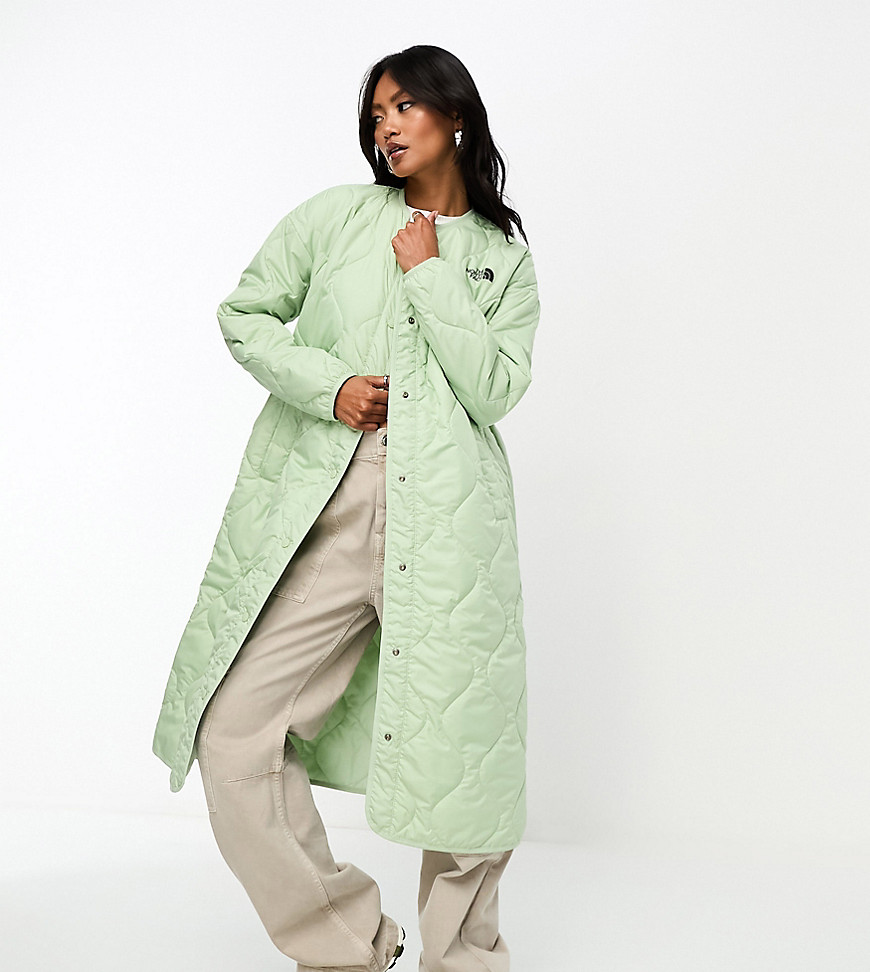 The North Face Ampato Quilted Liner Longline Jacket In Sage Exclusive At Asos-green