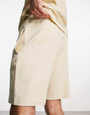 The North Face back graphic lightweight fleece shorts in stone-Neutral