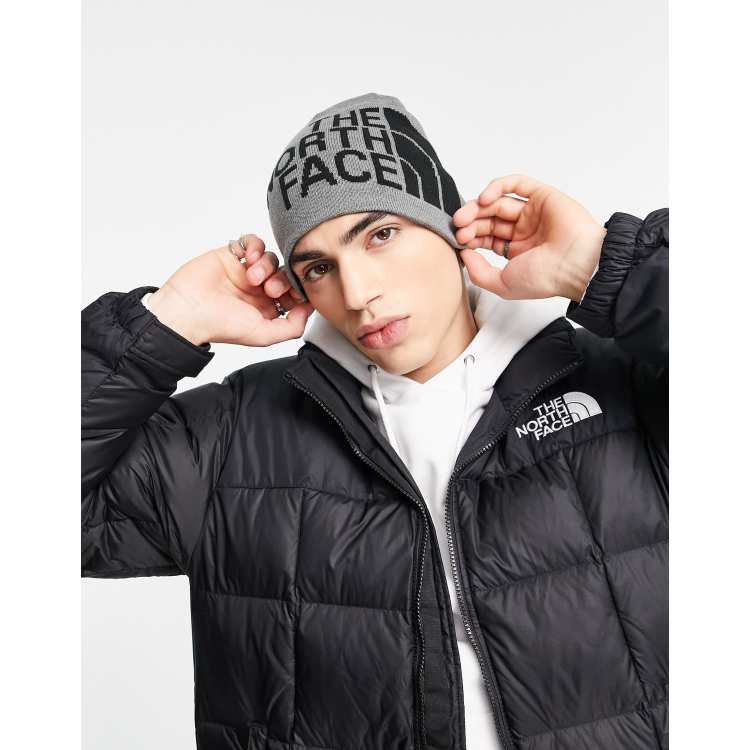 The North Face Banner reversible beanie in grey and black