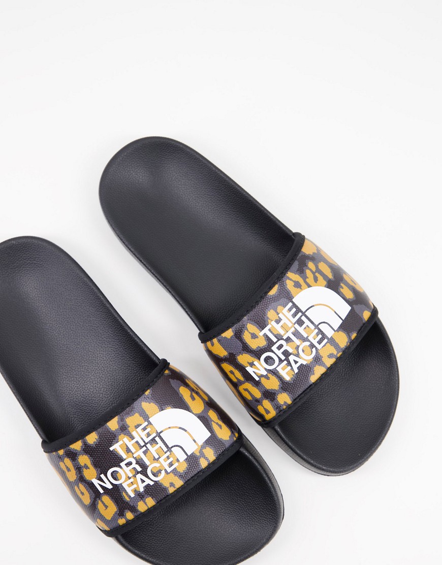 The North Face Base Camp III leopard print slides in black