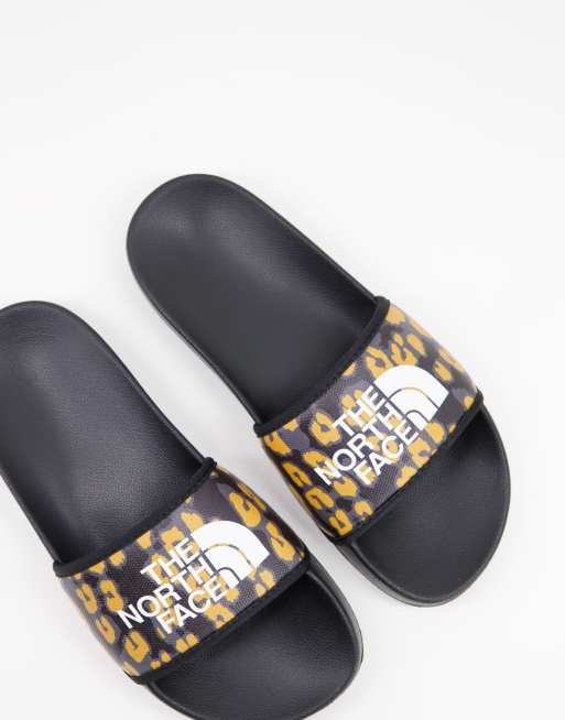 The North Face Base Camp III leopard print slides in black