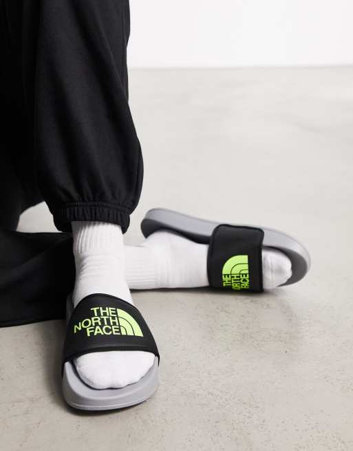 The North Face Base Camp III sliders in grey and yellow