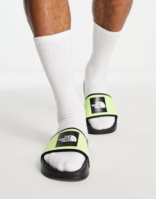 The North Face Base Camp III sliders in lime green
