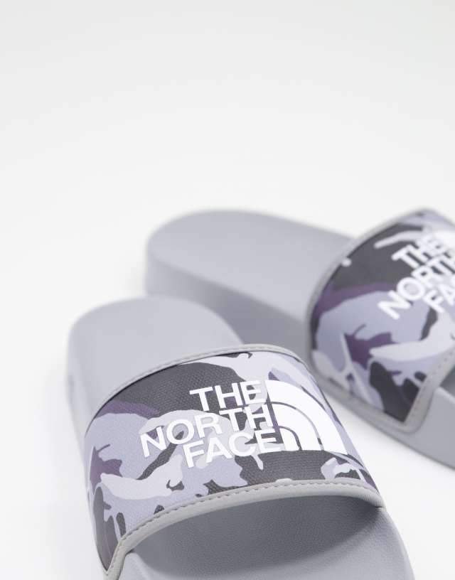 The North Face Base Camp sliders in gray camo