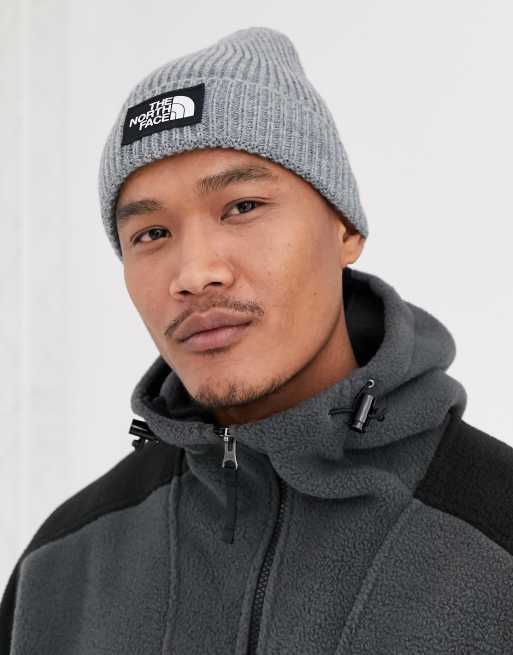 The North Face - Beanie met logo en rand in grijs