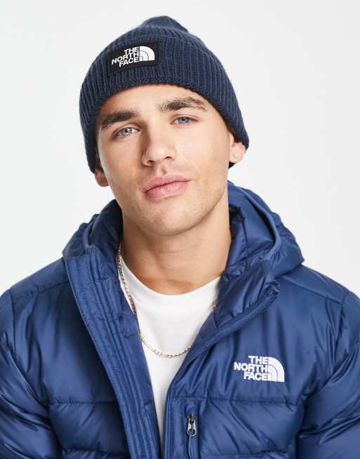 The North Face - Beanie met omkaderd logo en omgeslagen rand in marineblauw