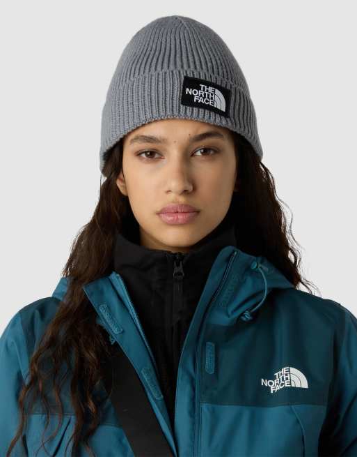 The North Face - Beanie met omslag en TNF-logo in kader in gemêleerd medium grijs, 2 van 3