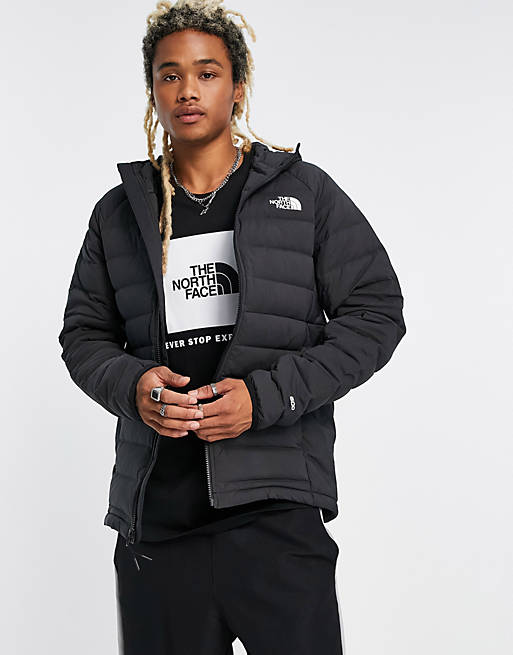 The North Face Belleview stretch down puffer hooded jacket in black | ASOS