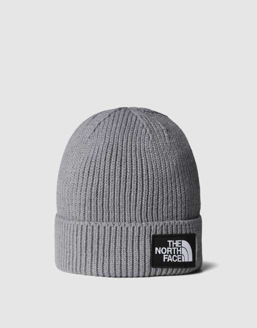 The North Face - Berretto con risvolto color grigio medio mélange con etichetta del logo TNF