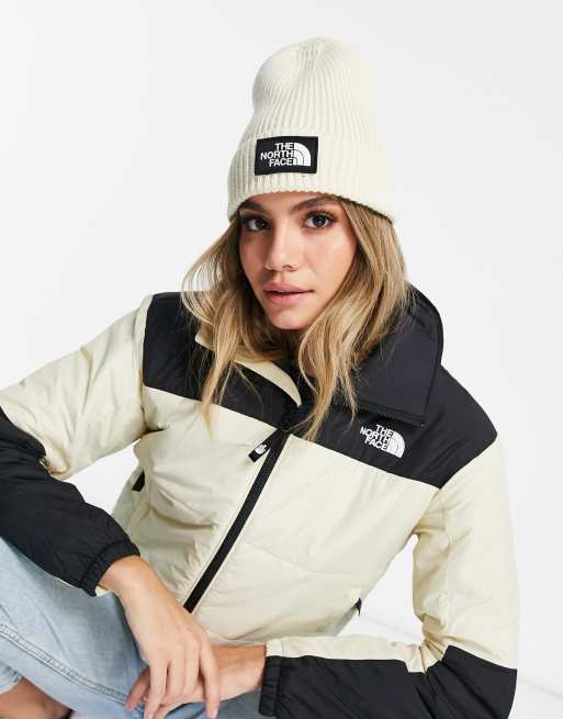 The North Face – Beżowa podwijana czapka beanie z logo