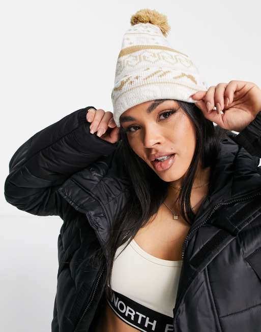 The North Face – Biała czapka beanie we wzór skandynawski