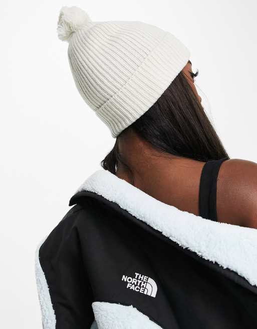 The North Face – Biała czapka beanie z pomponem i logo, 3 z 4