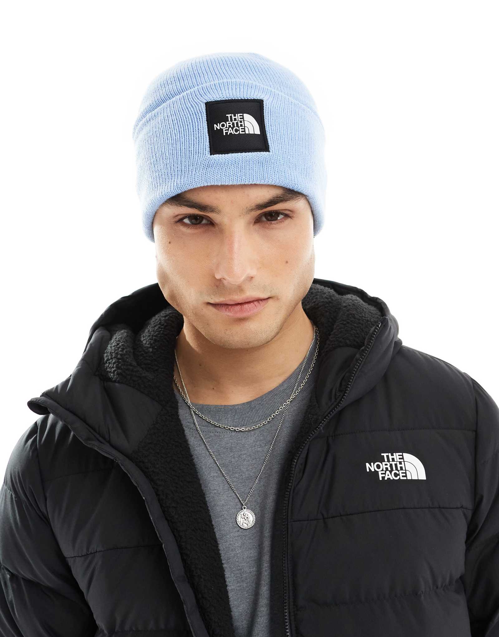 Шапка с манжетом The North Face василькового цвета