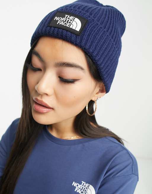 North Face TNF Logo Box Cuffed Bonnet - Bleu Marine TNF