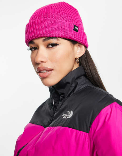 The North Face - Bonnet en maille côtelée avec logo TNF - Rose