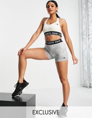 The North Face Training high waist bootie shorts in grey tie dye Exclusive at ASOS