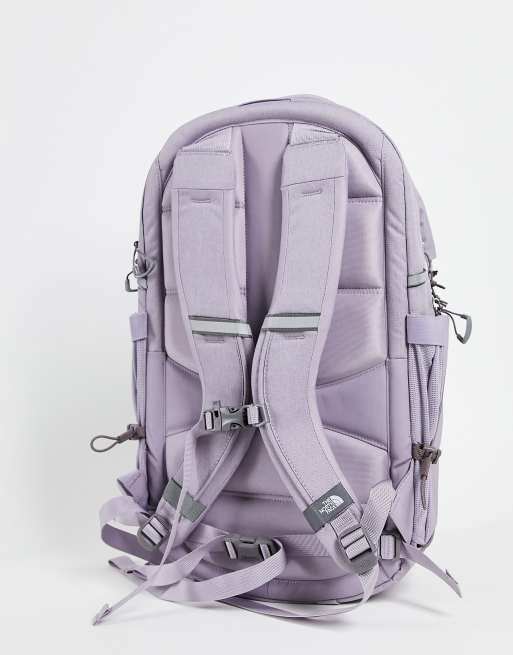 Grey and purple north face outlet backpack