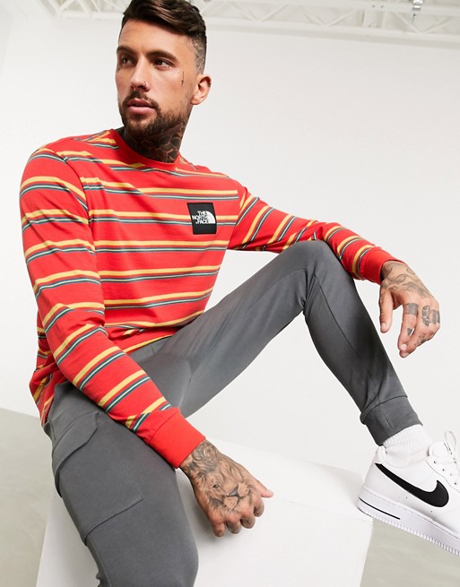 The North Face Boruda stripe long sleeve t-shirt in red