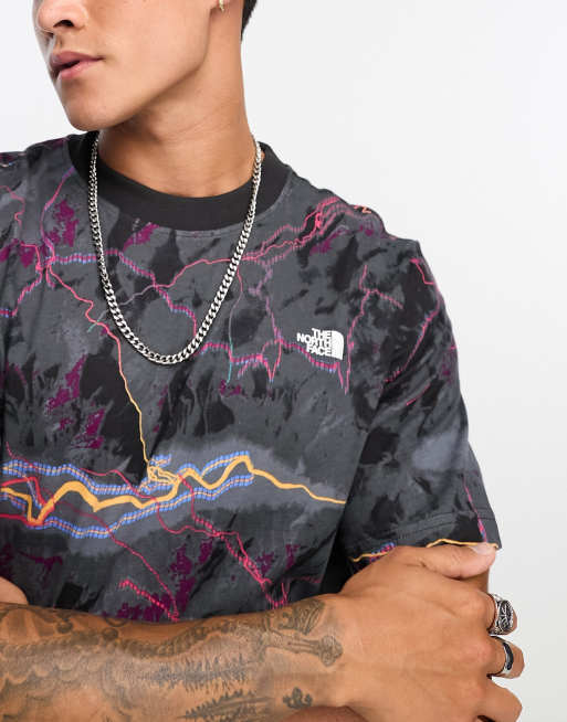 The North Face Box all over print logo t-shirt in black trail glow