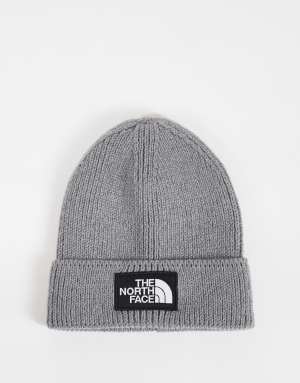 The North Face box logo cuffed beanie in grey