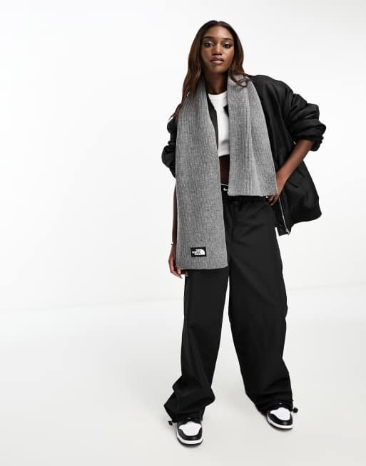 The North Face Box Logo rib knit scarf in grey | ASOS