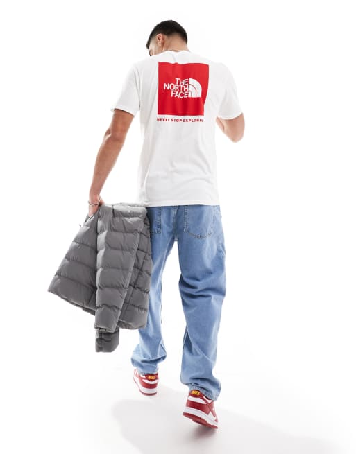 The North Face Box NSE T shirt with back graphic in white and red ASOS