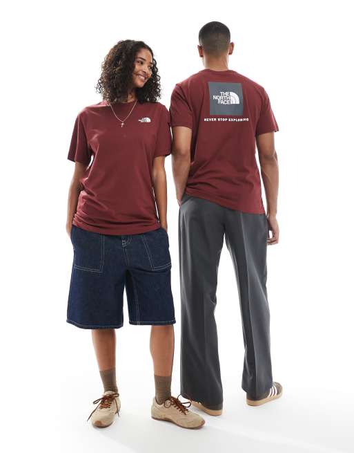 The North Face Box NSE unisex backprint logo t-shirt in burgundy, 3 of 4