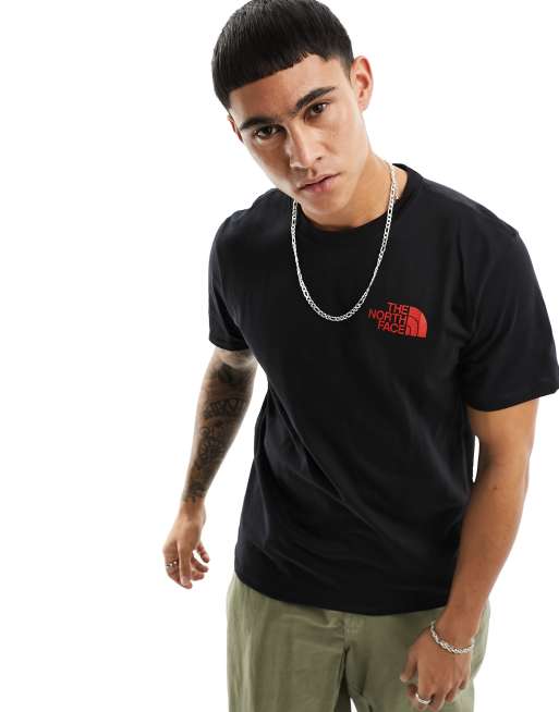 The North Face box swirl back print t-shirt in black & red Exclusive to ASOS