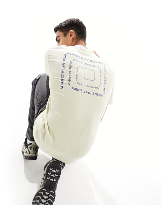 The North Face box swirl back print T-shirt in stone & blue Exclusive to ASOS