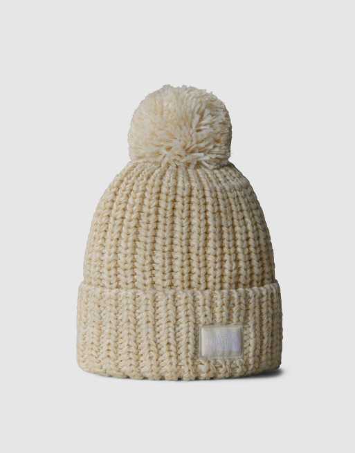 The North Face – Cabin – Dicke, flauschige Strickmütze in Gardenia-Weiß/Kiesel, 3 von 3